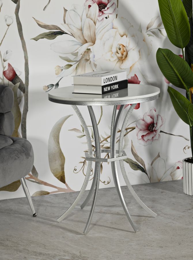 Celeste ezüst márvány lerakóasztal – modern fém asztal Ø56 cm Modern lerakóasztal Mauro Ferretti