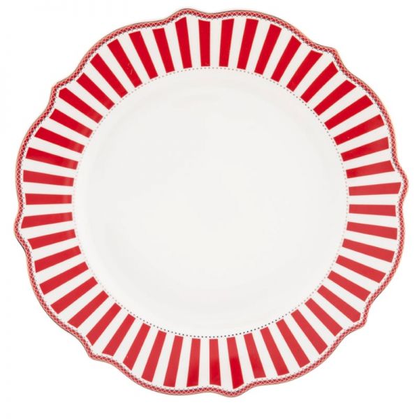 Karácsonyi porcelán lapostányér - 27,5 cm - piros fehér csíkos Royal Christmas