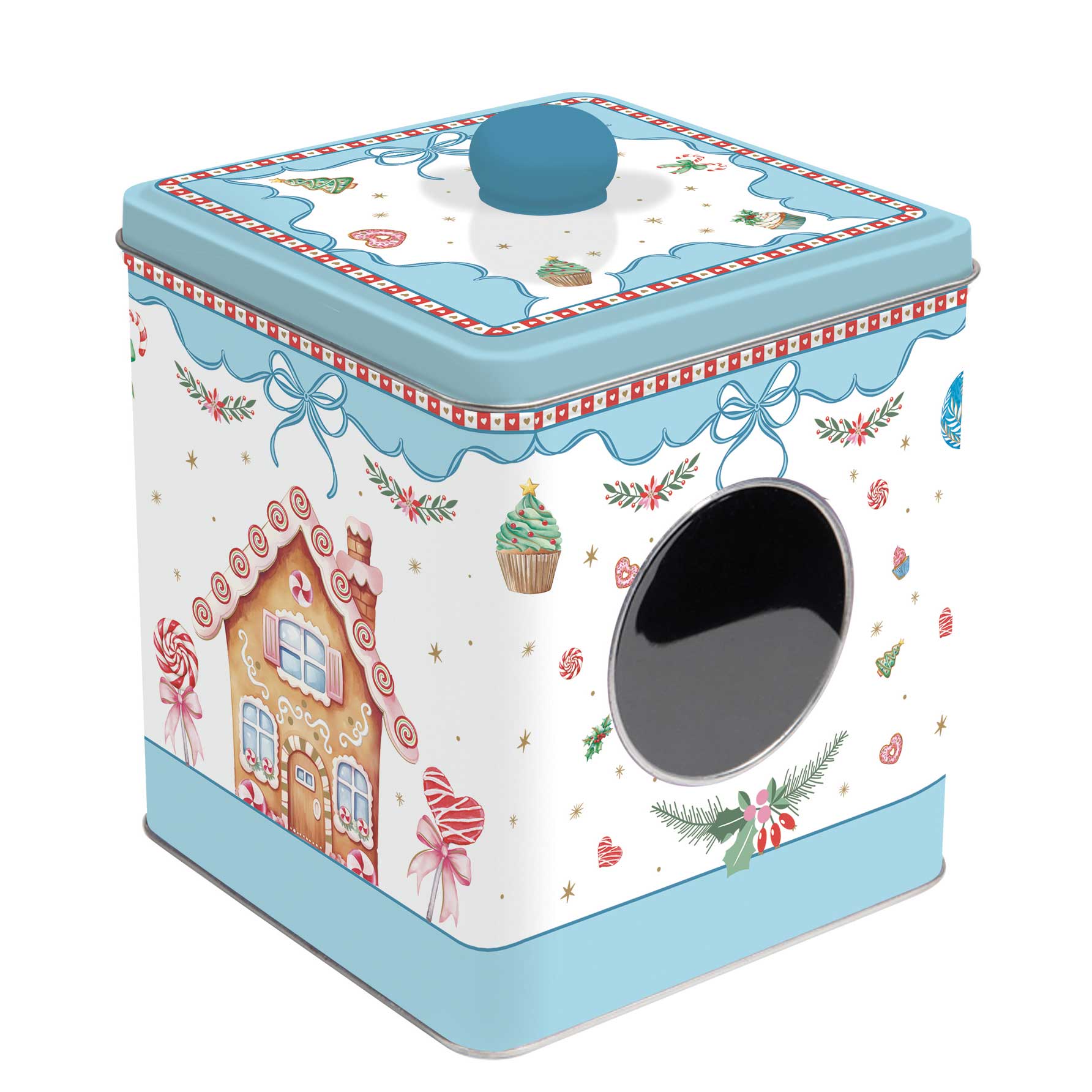 Karácsonyi ablakos fém tároló doboz Sweet Christmas 13x13x14,5 cm