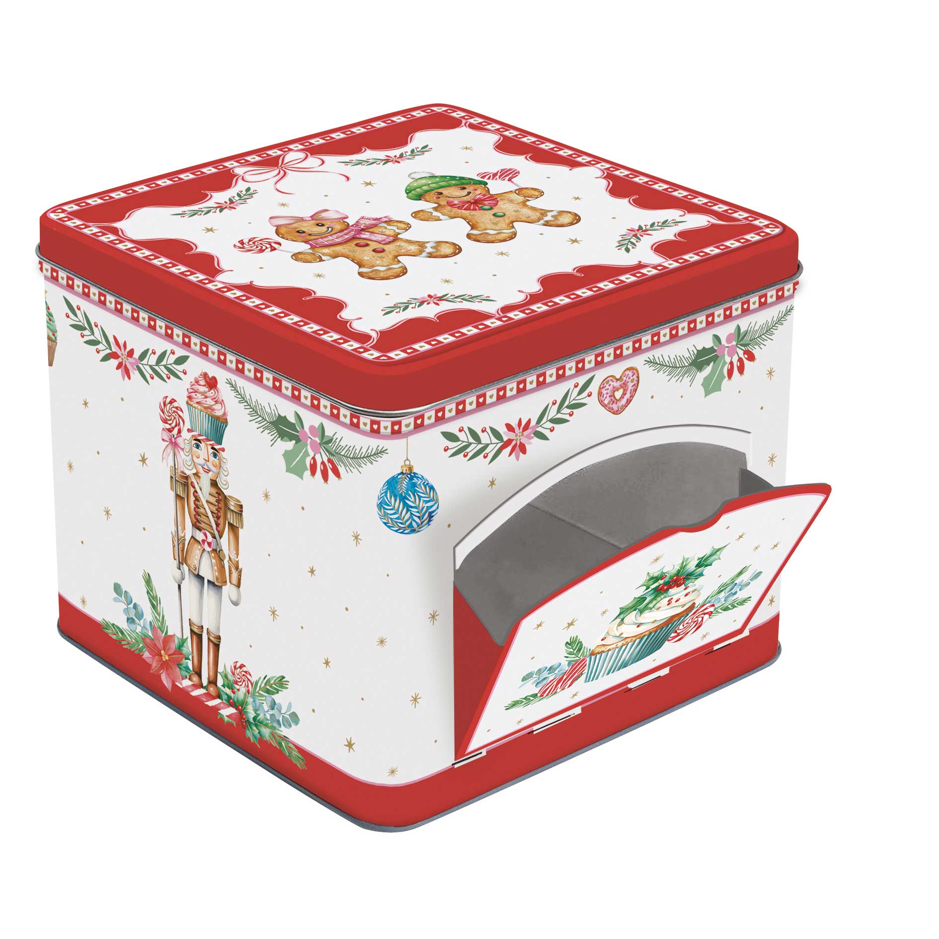 Karácsonyi kihajtható ablakos fém tároló doboz Sweet Christmas 14x14x12 cm