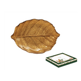 Nyírfalevél őszi bronz üveg tányér 26x18 cm díszdobozban Forest Dream