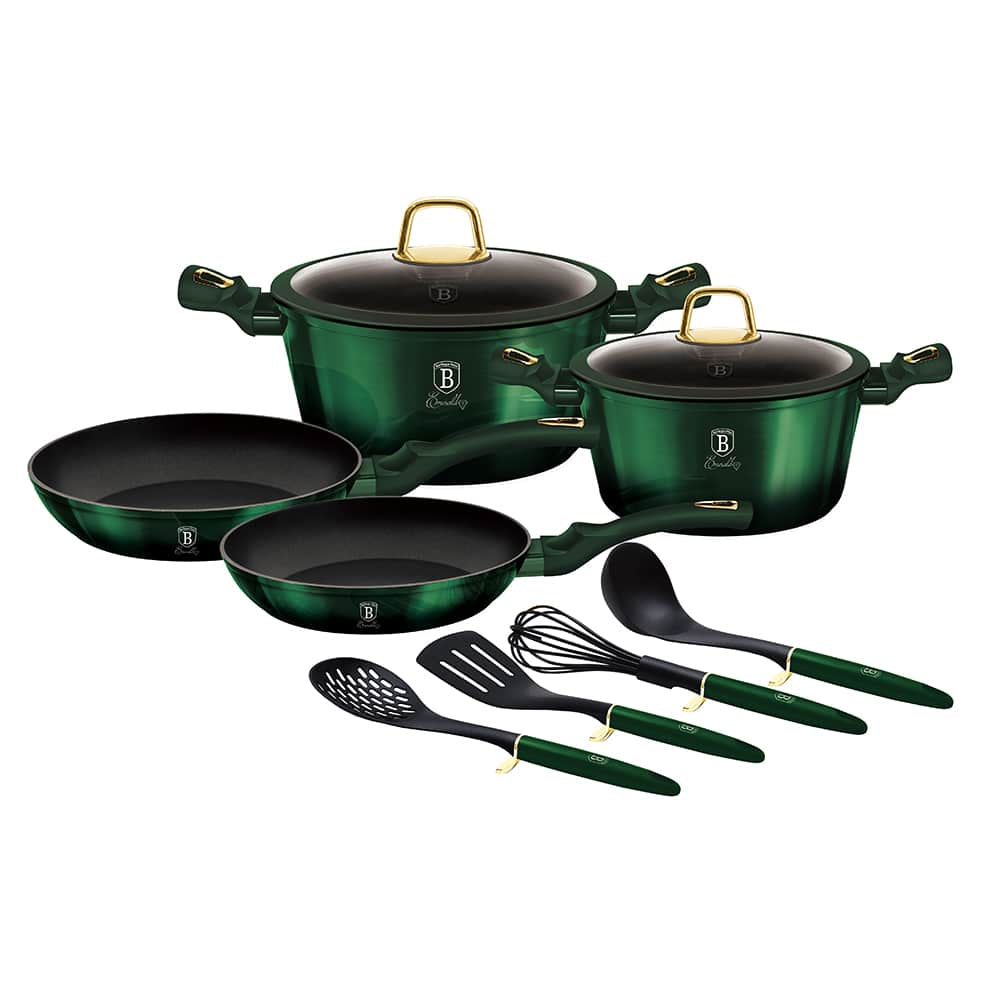 10 részes indukciós edénykészlet konyhai eszközkészlettel smaragdzöld Berlinger Haus Emerald Collection