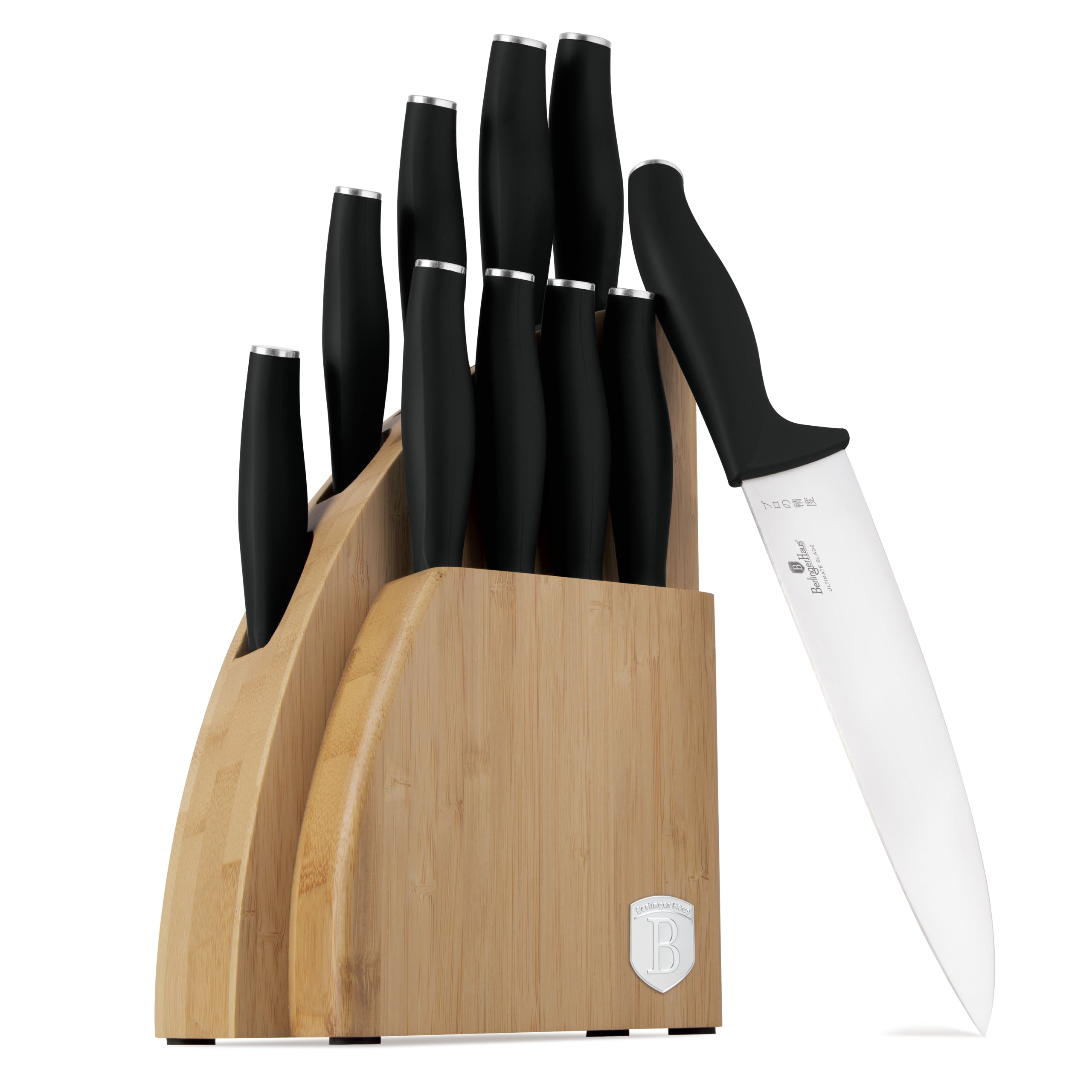 10 részes matt fekete késkészlet bambusz állvánnyal Berlinger Haus Matte Black