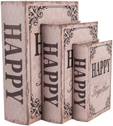 Könyv alakú vintage fa tároló doboz szett 3 részes antik barna Happy together