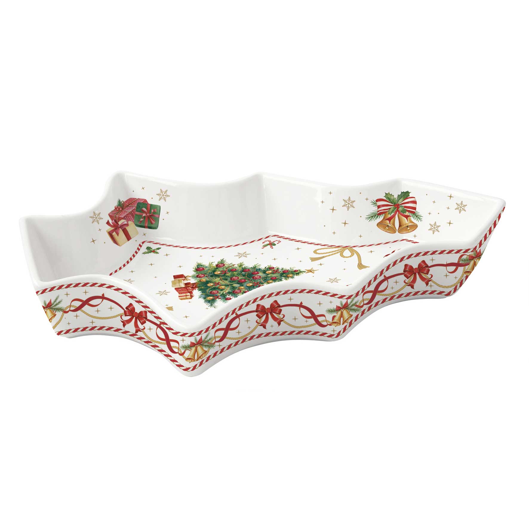 Karácsonyi porcelán fenyőfa alakú kínáló tál díszdobozban Christmas Tale