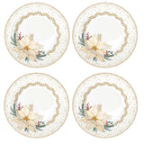 Karácsonyi porcelán desszertes tányér 4 db szett díszdobozban fehér arany mikulásvirág White Elegance