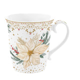 Karácsonyi porcelán bögre díszdobozban fehér arany mikulásvirág White Elegance