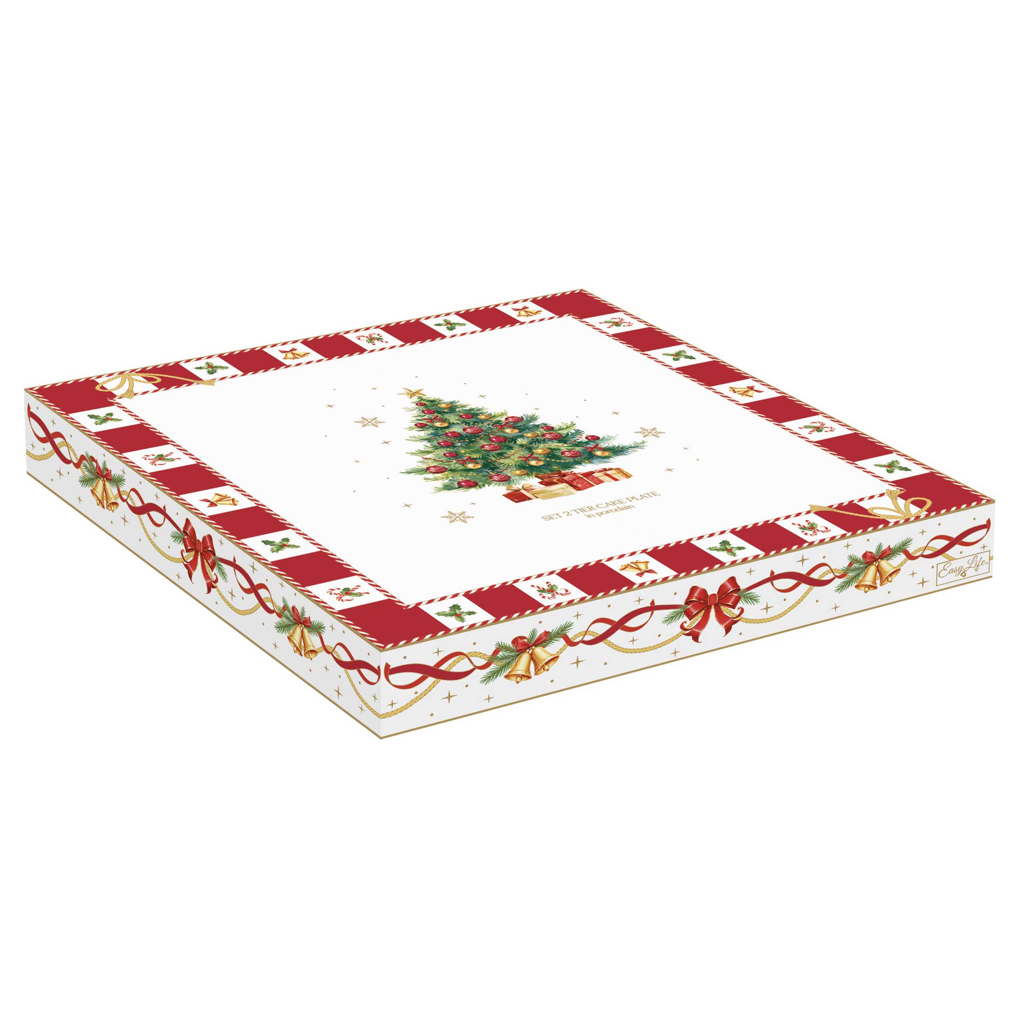Karácsonyi porcelán két emeletes süteményes állvány díszdobozban Christmas Tale