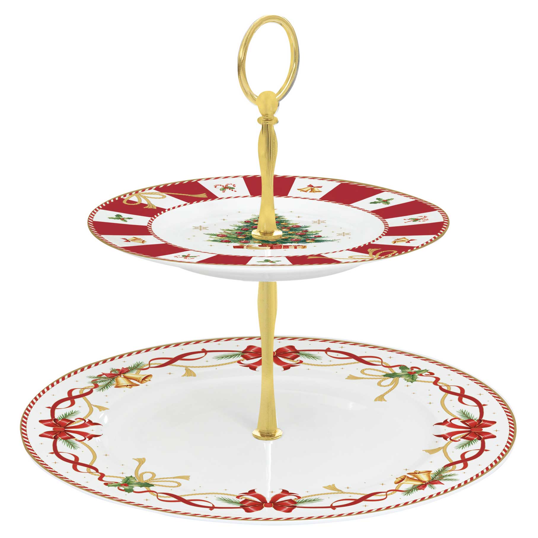 Karácsonyi porcelán két emeletes süteményes állvány díszdobozban Christmas Tale
