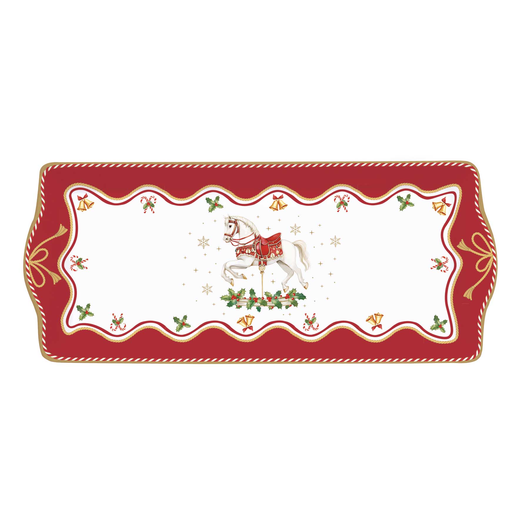 Karácsonyi porcelán hosszúkás kínáló tál díszdobozban Christmas Tale