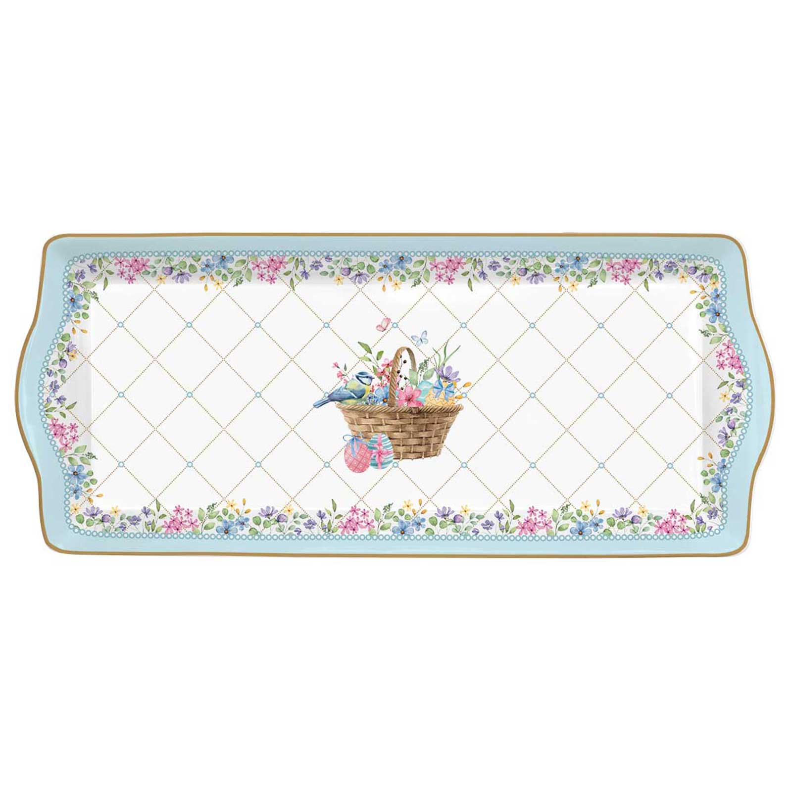 Spring Bloom húsvéti porcelán kínáló tálca 35x15 cm díszdobozban