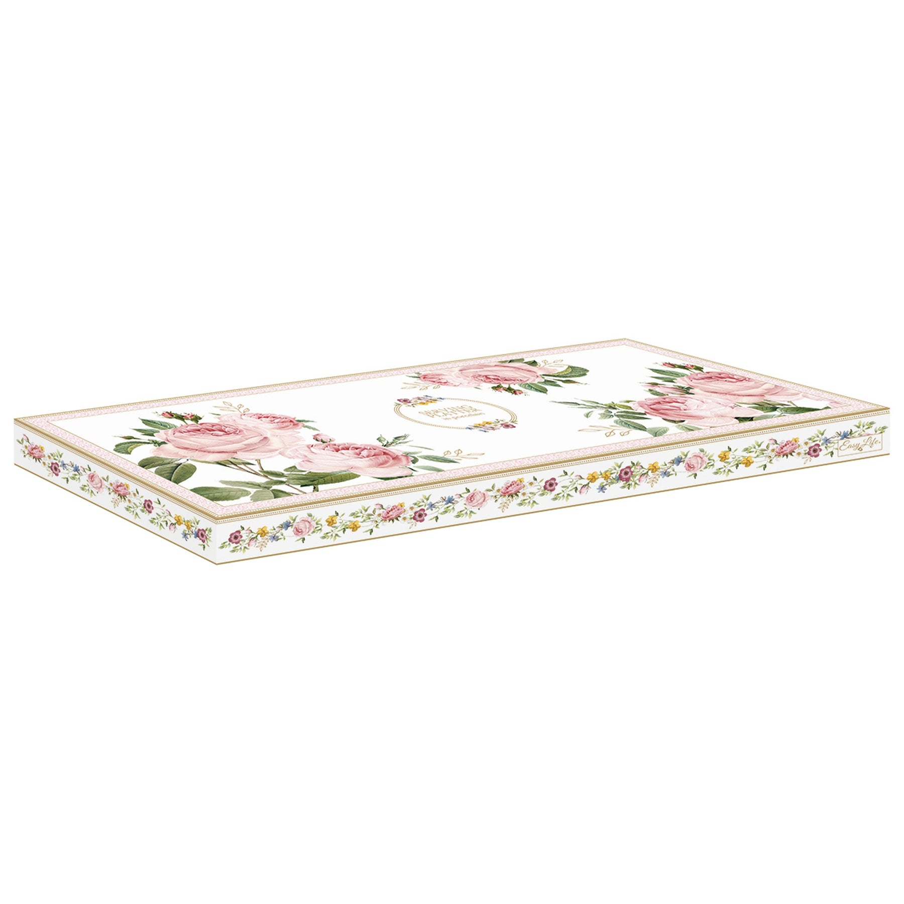 Porcelán kínáló tálca 35x15 cm díszdobozban – Rózsa mintás Chant des Roses