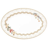 Karácsonyi porcelán ovális kínáló tál 35x23,5 cm díszdobozban fehér arany mikulásvirág White Elegance
