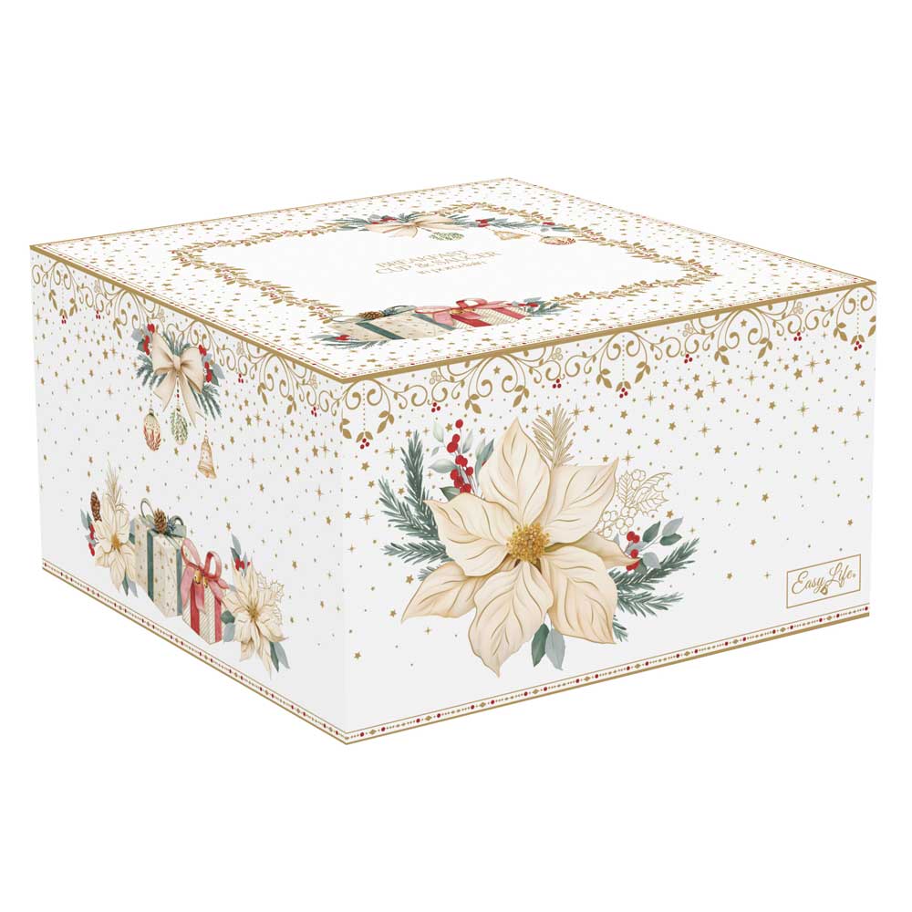 Karácsonyi porcelán nagy reggeliző csésze 370 ml díszdobozban fehér arany mikulásvirág White Elegance