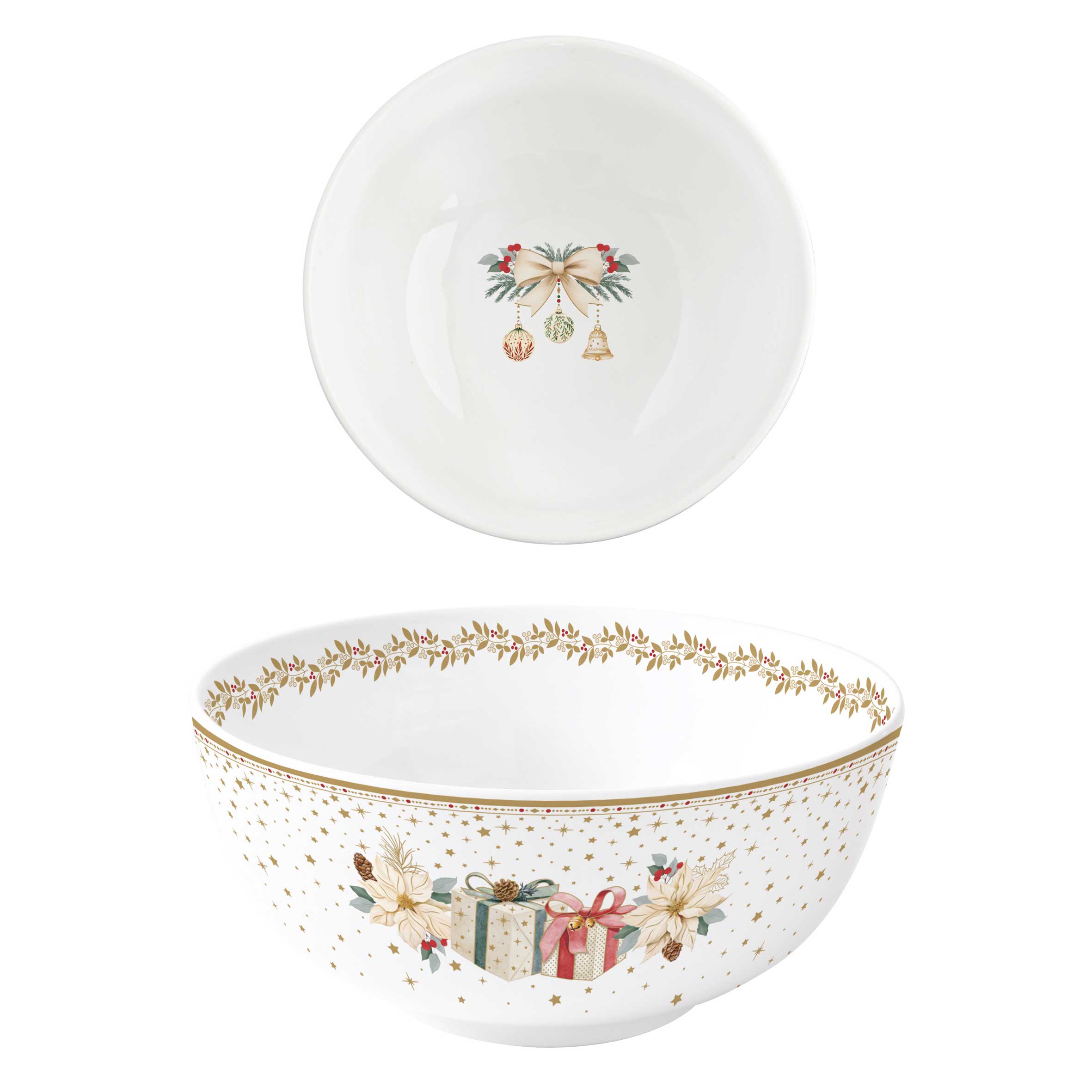 Karácsonyi porcelán müzlis tál Ø 15 cm fehér arany mikulásvirág White Elegance