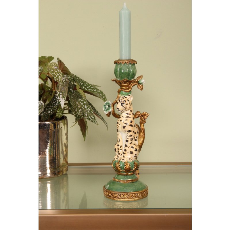 Vintage gyertyatartó 25,5 cm – leopárdos, zöld