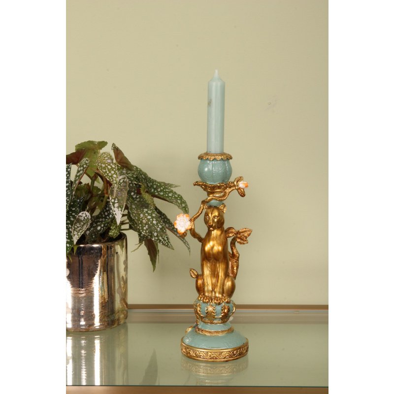 Vintage gyertyatartó 25,5 cm – leopárdos, arany