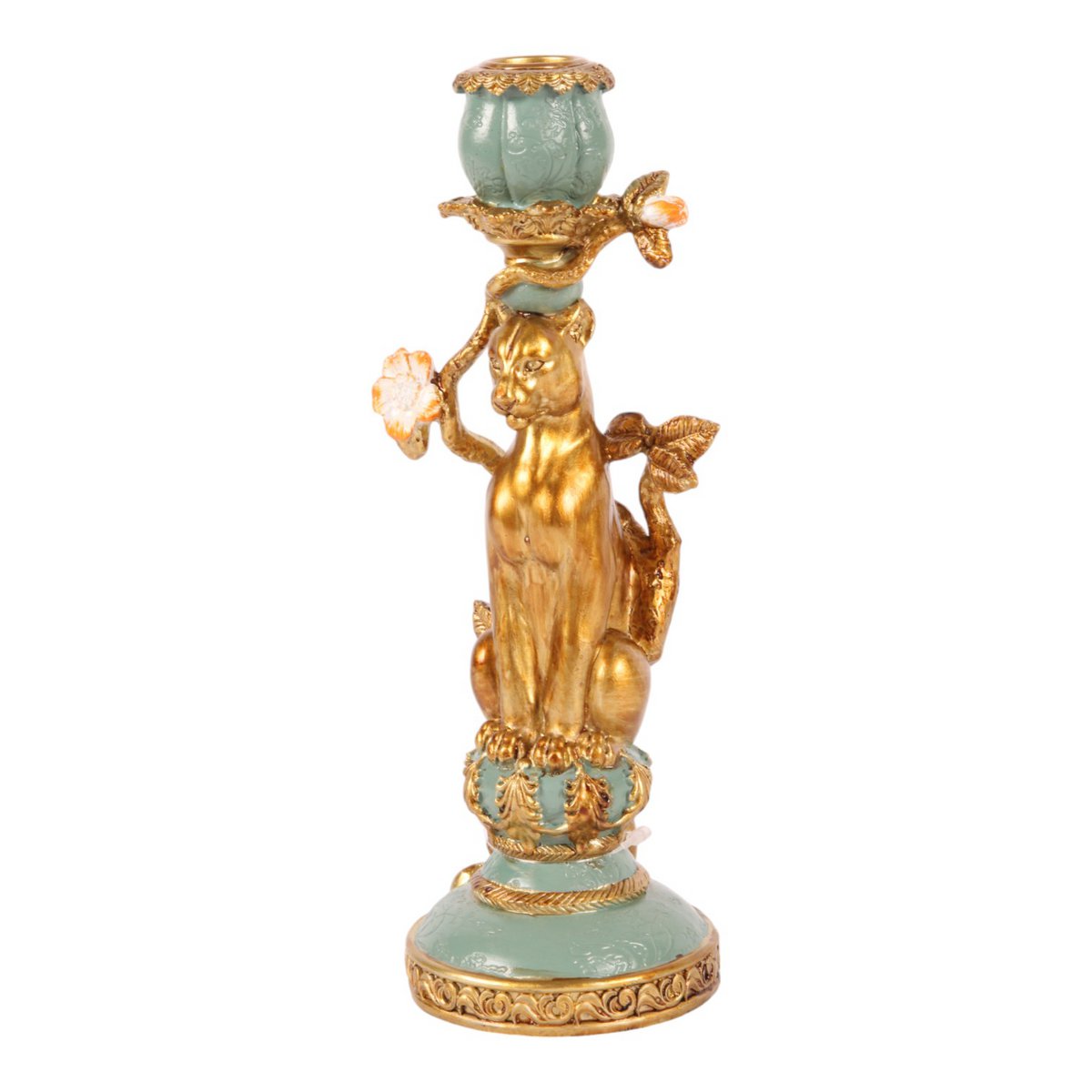 Vintage gyertyatartó 25,5 cm – leopárdos, arany