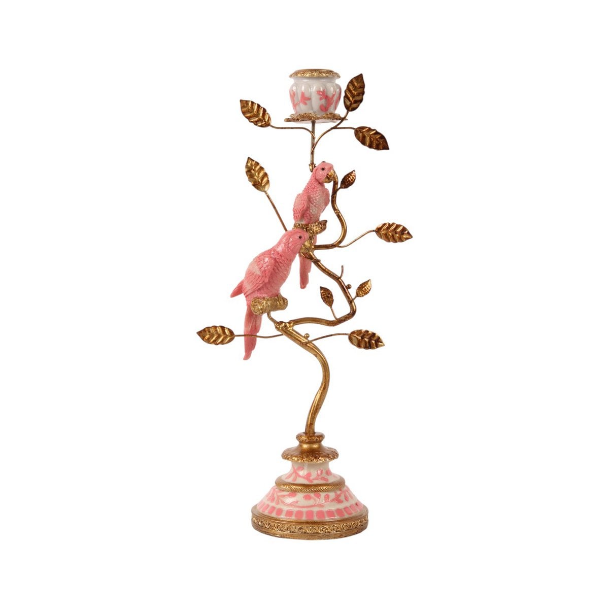 Vintage gyertyatartó 32,5 cm – papagájos, rózsaszín