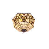 Tiffany mennyezeti lámpa 40 cm – Hexa, elefántcsont-zöld