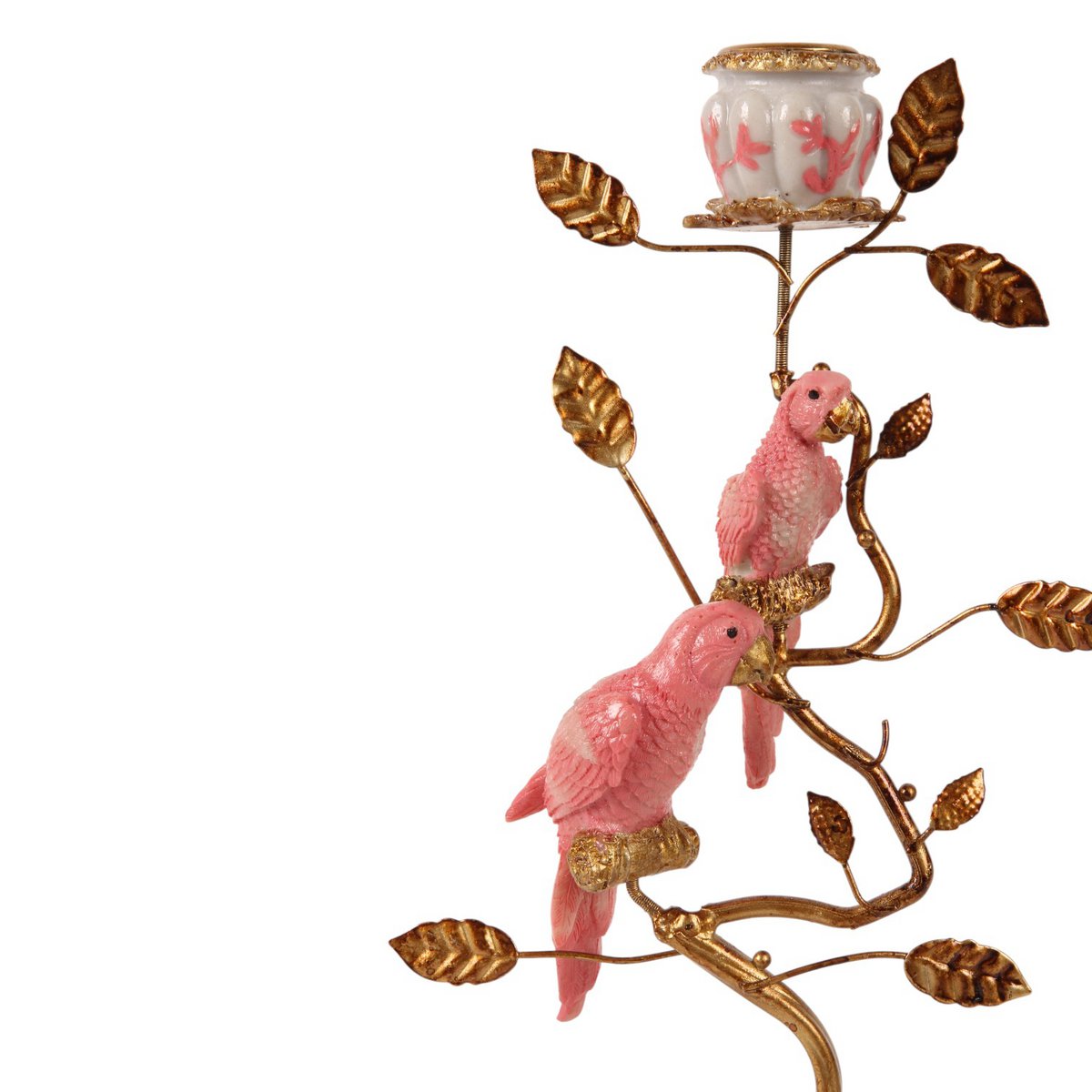 Vintage gyertyatartó 32,5 cm – papagájos, rózsaszín