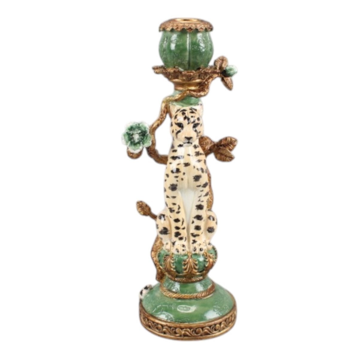 Vintage gyertyatartó 25,5 cm – leopárdos, zöld