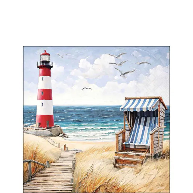 Nyári mintás papírszalvéta 25x25 cm 20 db-os világítótorony tengerpart
