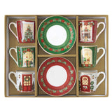 Karácsonyi porcelán eszpresszó kávés csésze + alj 100 ml 6 személyes díszdobozban Festive Avenue