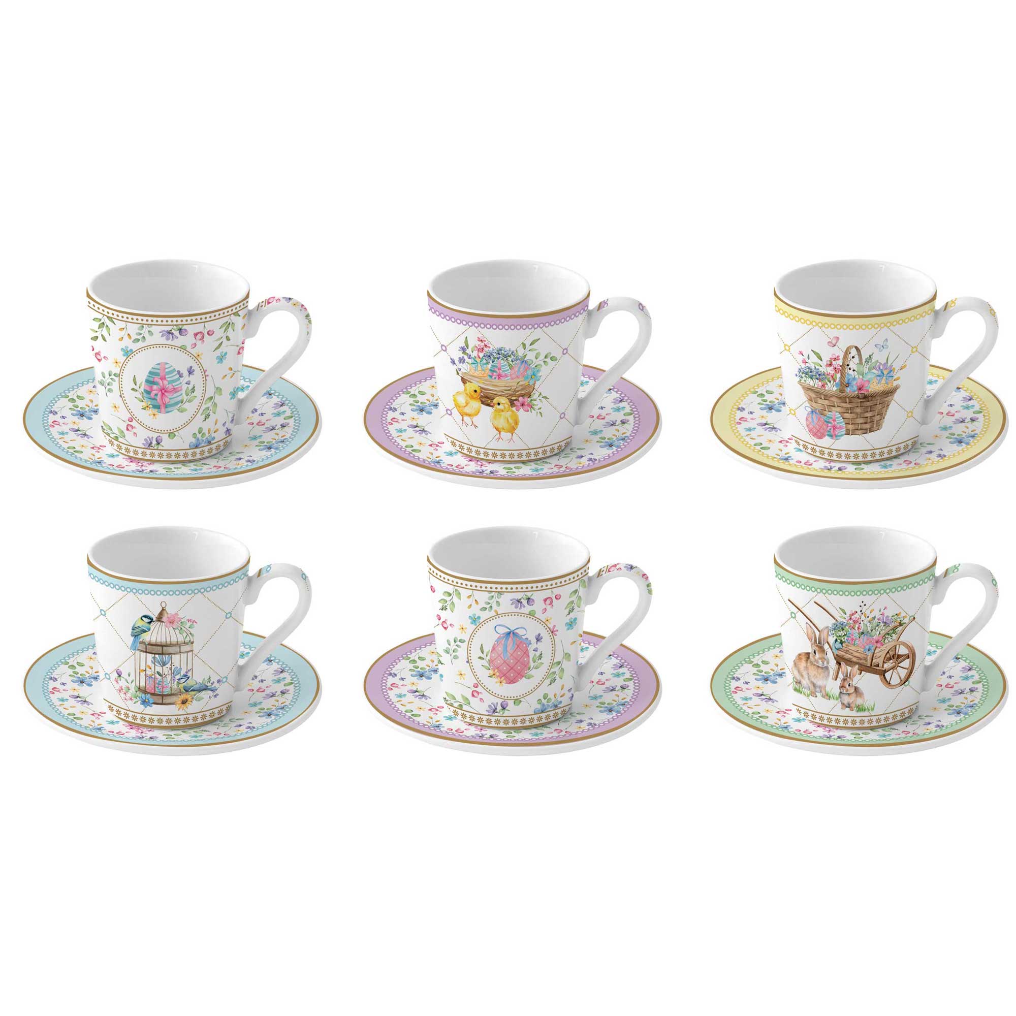 Spring Bloom húsvéti porcelán eszpresszó kávés csésze 6 személyes szett díszdobozban