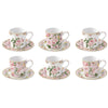 Porcelán eszpresszó kávés csésze 100 ml 6 személyes díszdobozban – Rózsa mintás Chant des Roses
