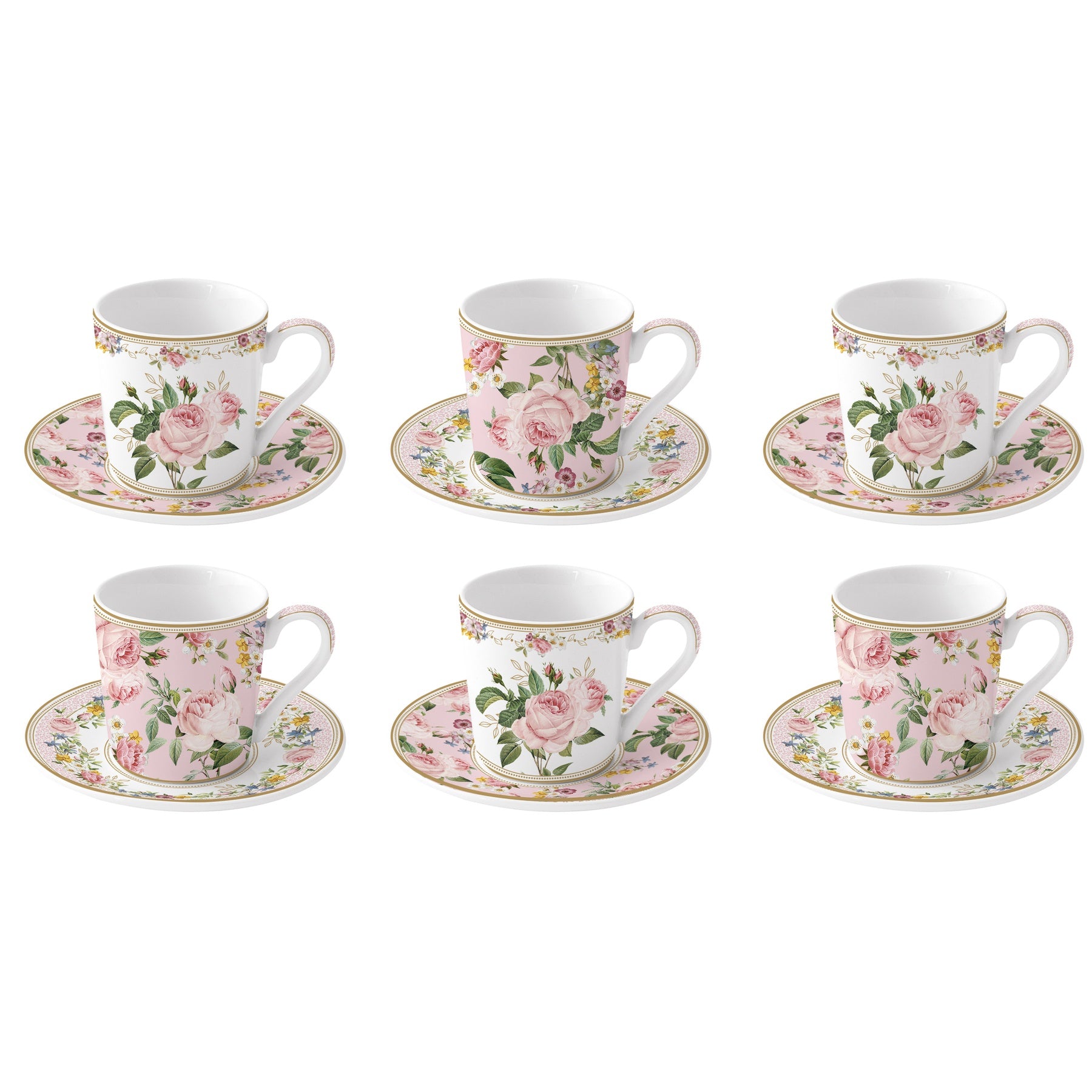 Porcelán eszpresszó kávés csésze 100 ml 6 személyes díszdobozban – Rózsa mintás Chant des Roses