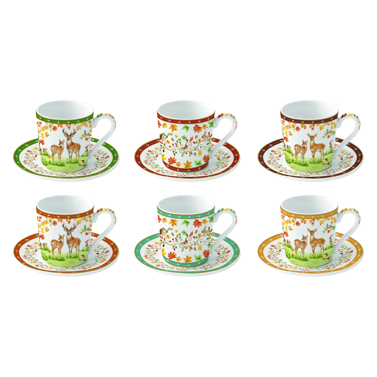 Őszi erdei mintás porcelán eszpresszó kávés csésze 6 személyes készlet