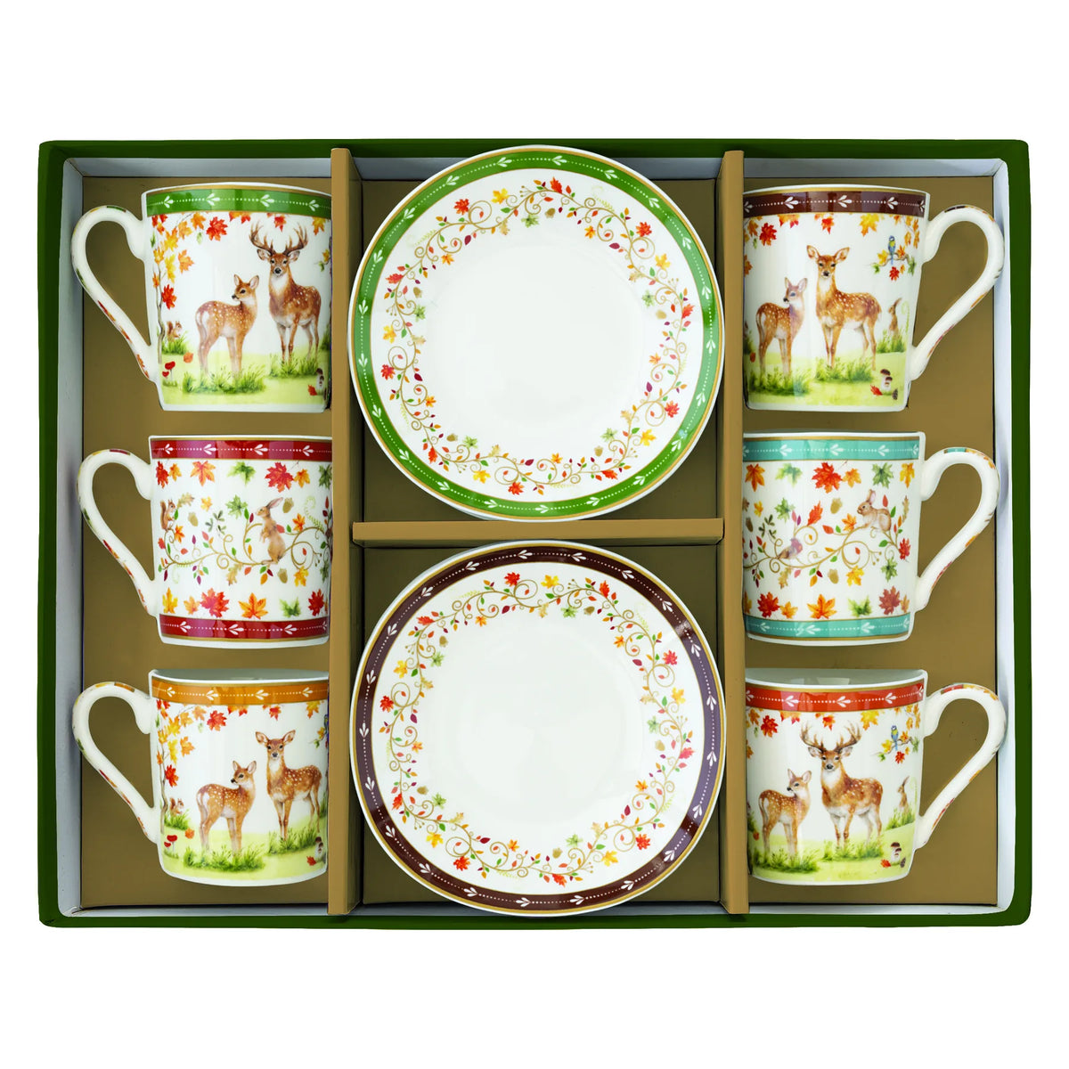 Őszi erdei mintás porcelán eszpresszó kávés csésze 6 személyes készlet