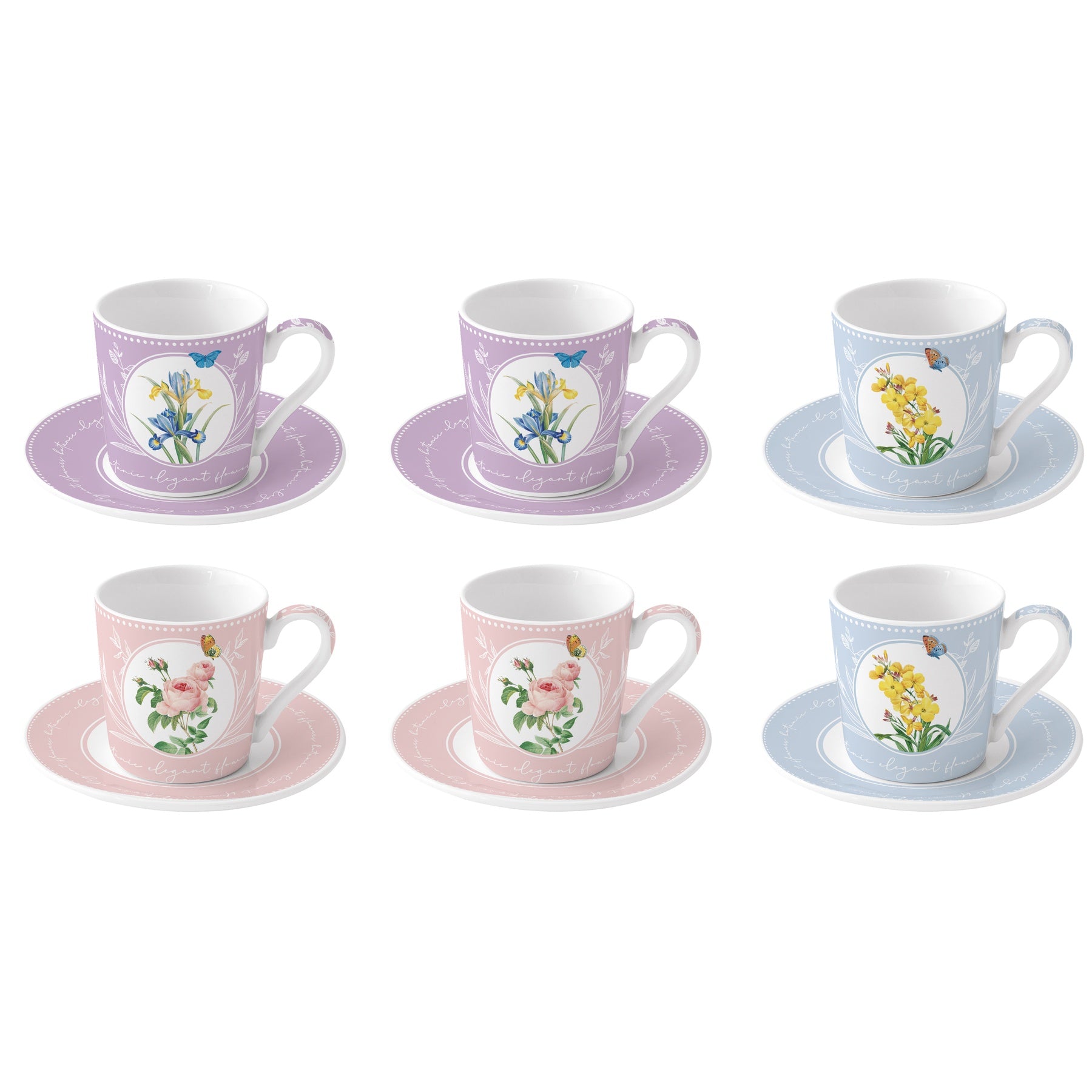 Porcelán eszpresszó kávés csésze készlet 6 személyes díszdobozban virág mintás