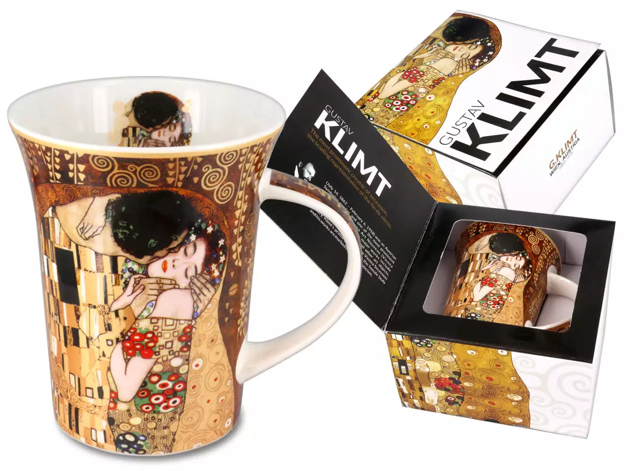 Bögre, csésze Klimt porcelán bögre díszdobozban A Csók 350 ml