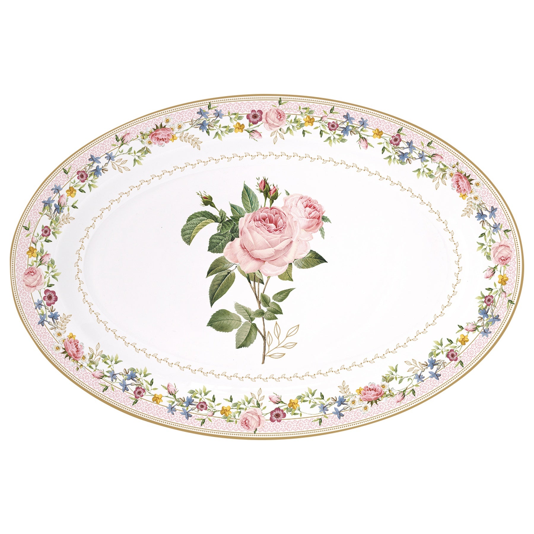 Porcelán ovál tálca 35x23,5 cm díszdobozban – Rózsa mintás Chant des Roses