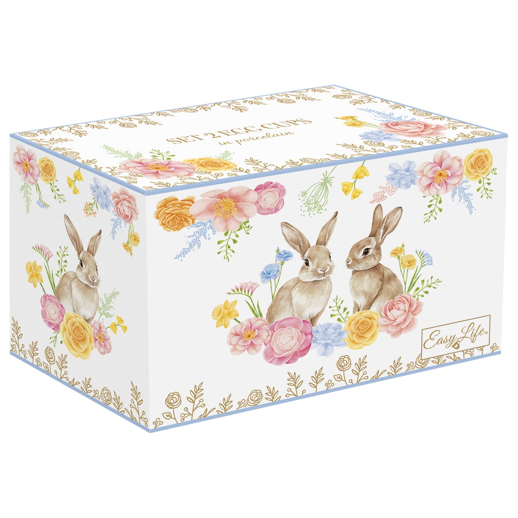 Húsvéti nyuszis porcelán tojástartó 6,5 cm 2 db-os díszdobozban