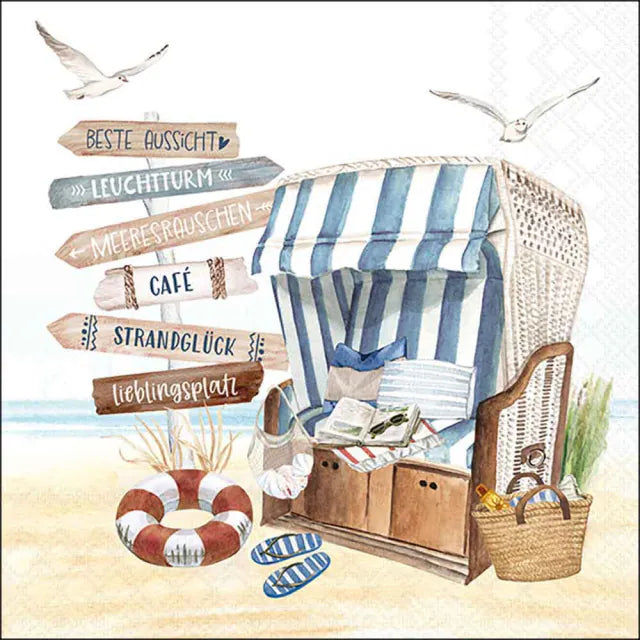 Nyári mintás papírszalvéta háromrétegű 33x33 cm 20 db-os Favourite beach chair