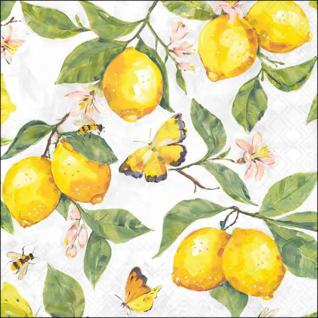 Háromrétegű papírszalvéta 33x33 cm 20 db-os citrom mintás Fresh lemons white