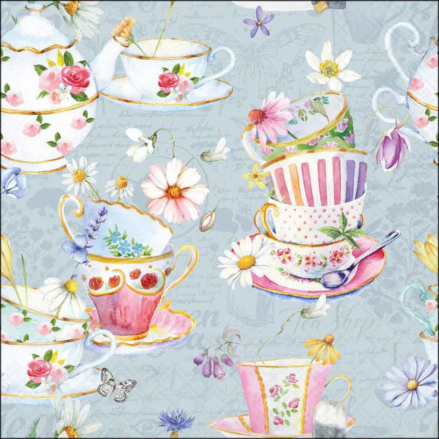 Papírszalvéta 33x33 cm 20 db-os háromrétegű Tea cups blue
