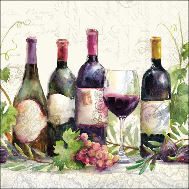 Borosüveg mintás papírszalvéta háromrétegű 33x33 cm 20 db-os Wine bottles