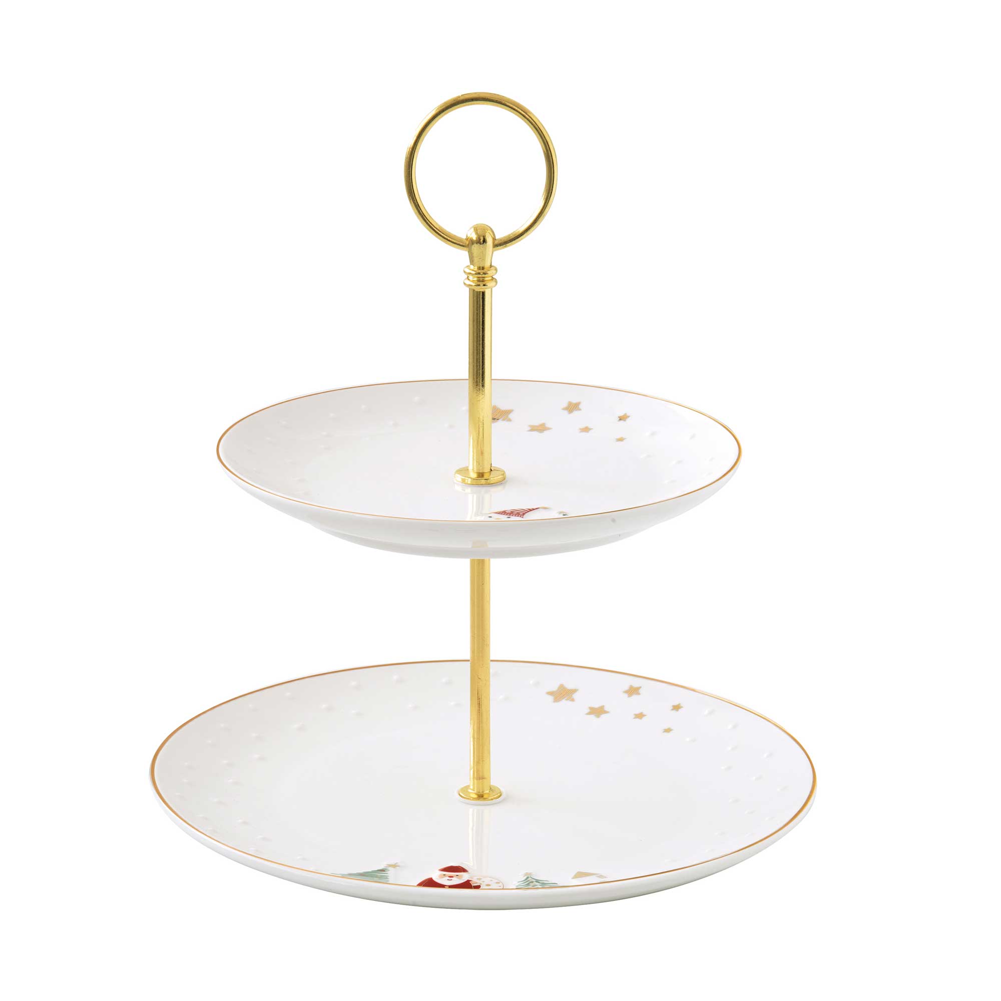 Karácsonyi Porcelán süteményes állvány 2 emeletes 16/21 cm díszdobozban Let it Snow