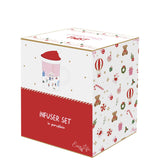Karácsonyi Porcelán teás bögre 370 ml tetővel fém szűrővel díszdobozban Christmas Twist
