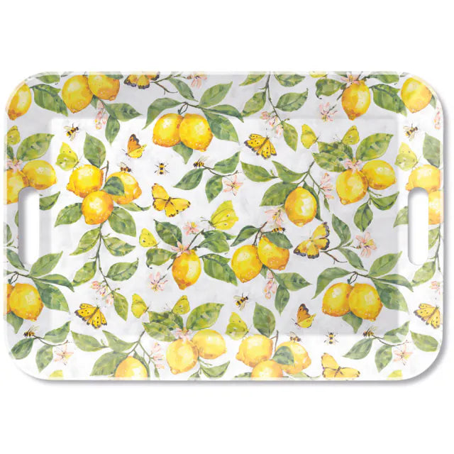 műanyag konyhai nagy tálca citrom mintás Fresh lemons white 33x47 cm