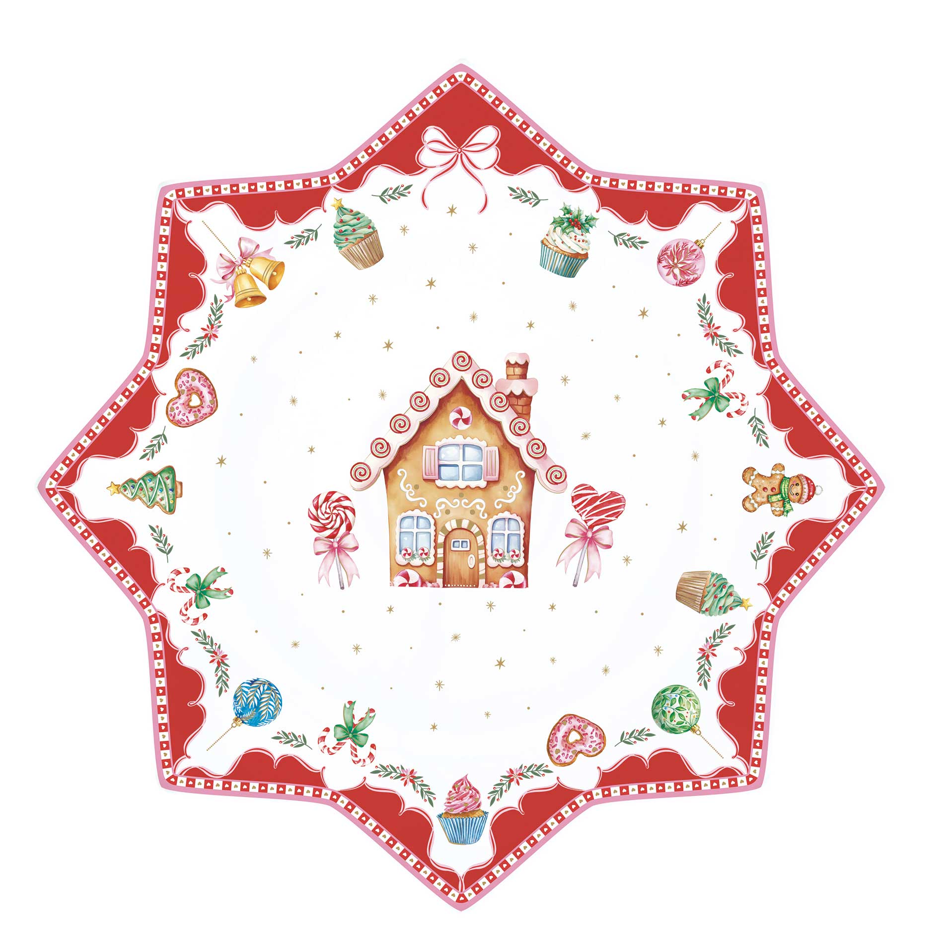 Karácsonyi Porcelán tortaál csillag alakú 32 cm díszdobozban Sweet Christmas