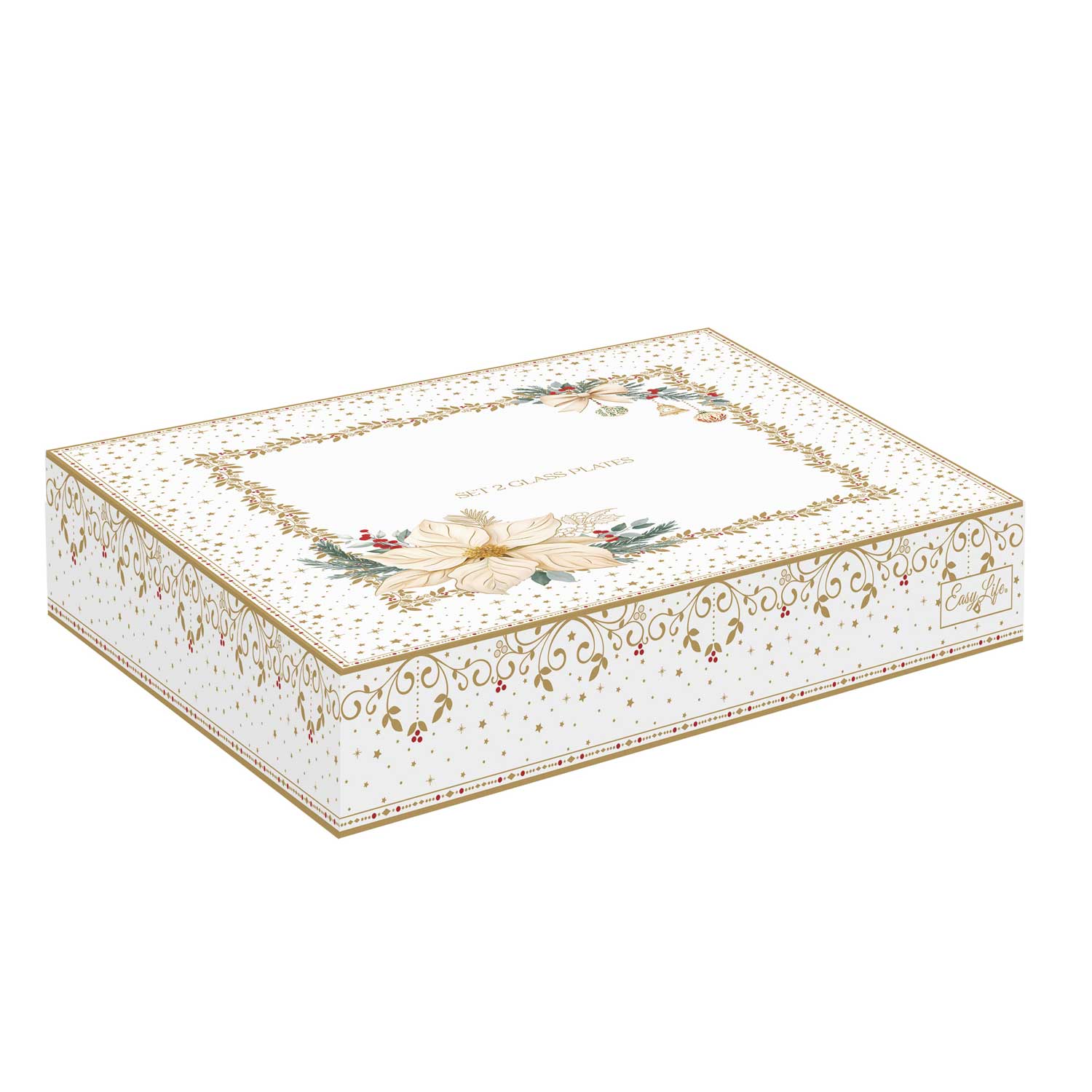 Karácsonyi arany színű üveg tál 2 db Ø 18/21 cm White Elegance díszdobozban