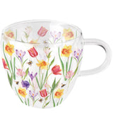 Virágos duplafalú borosilicate üveg csésze – tavaszi mező mintával