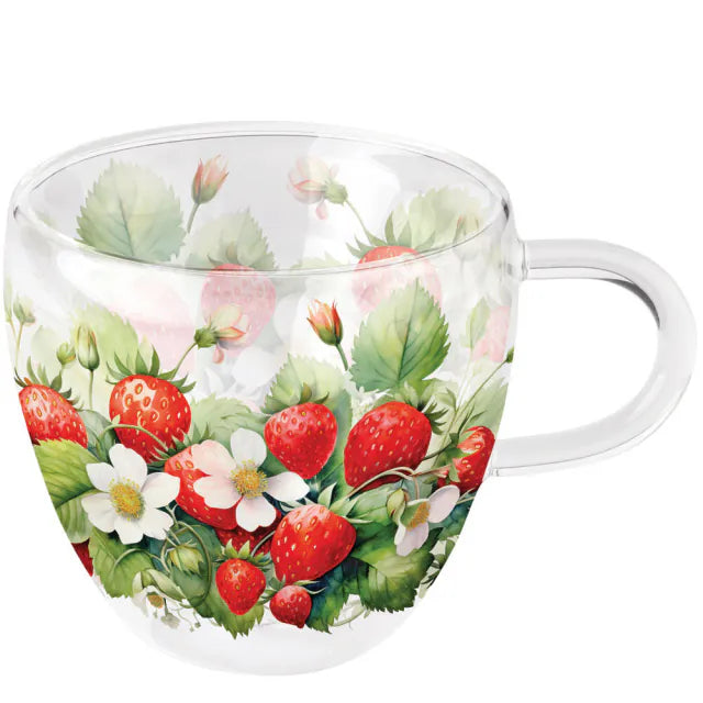 Eper mintás duplafalú borosilicate üveg csésze 250 ml Juicy strawberries