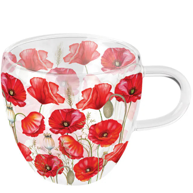 Pipacs virágos duplafalú borosilicate üveg csésze 0,25 L Poppy all over