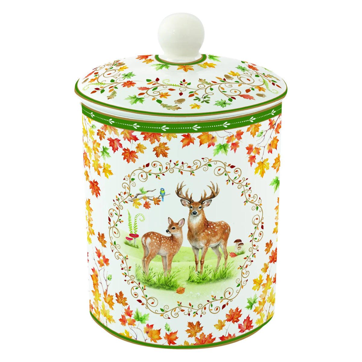 Őszi erdei mintás porcelán keksztároló 11,5x18 cm Fairy Forest